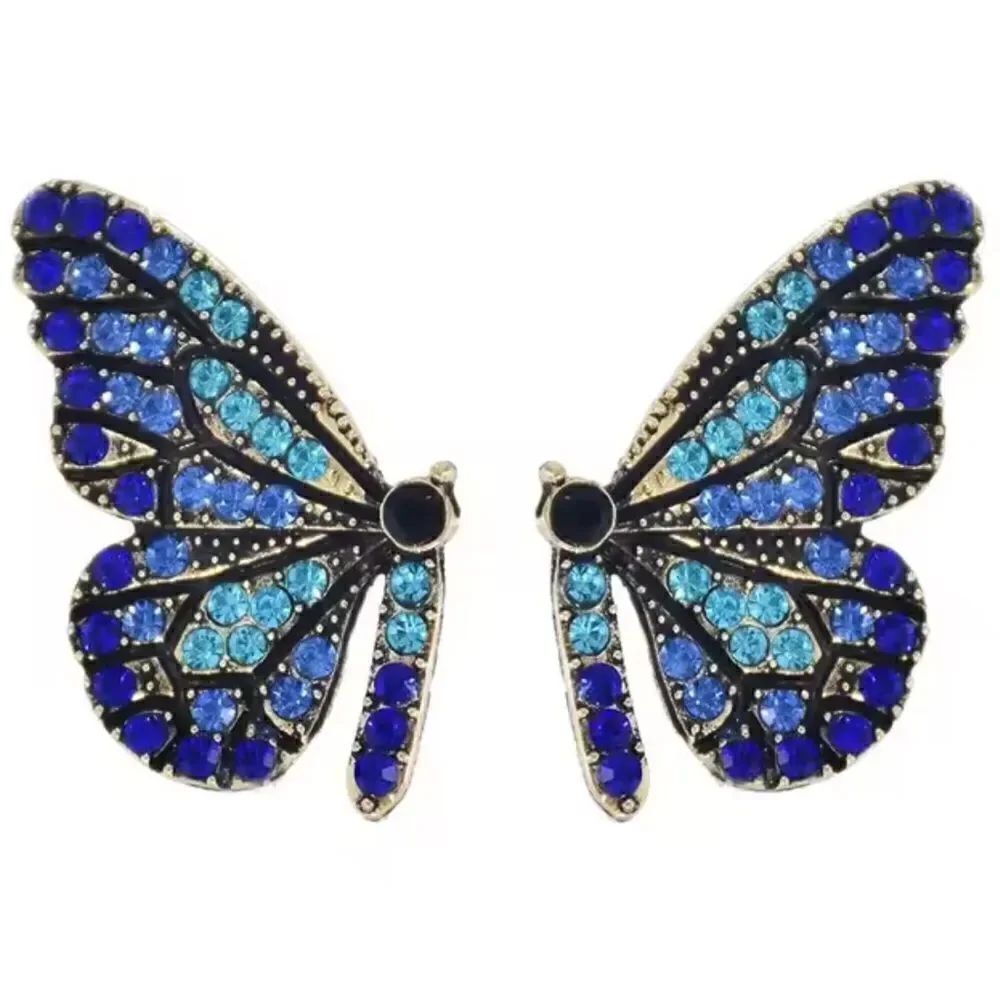Blue half butterfly stud earrings A167